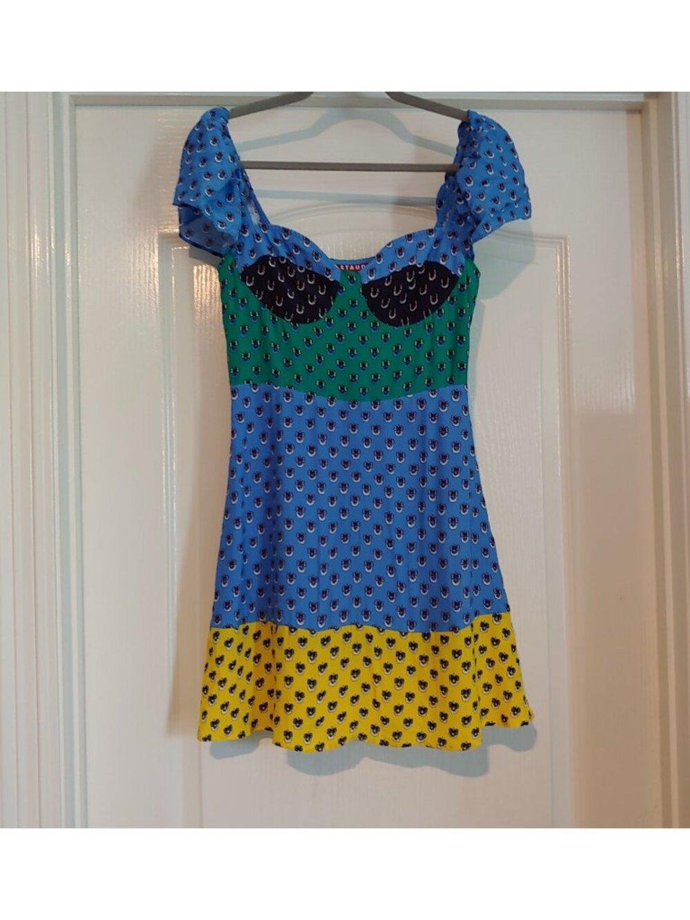 STAUD Gisele Floral Colorblock Mini Dress Corset Bodice Romantic Cottagecore